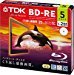 Load image into Gallery viewer, TDK Bluray Disc 25 gb BD-RE rewritable 2x Speed Printable HD discs 5 pack in Jewel cases
