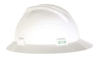 MSA 10058321 V-Gard Full-Brim Hard Hat With 1-Touch Suspension | Polyethylene Shell, Superior Impact Protection, Self Adjusting Crown Straps - Standard Size in White