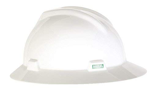 MSA 10058321 V-Gard Full-Brim Hard Hat With 1-Touch Suspension | Polyethylene Shell, Superior Impact Protection, Self Adjusting Crown Straps - Standard Size in White