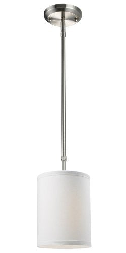 Z-Lite 171-6W Albion One Light Mini Pendant, Metal Frame, Brushed Nickel Finish and White Linen Shade of Fabric Material