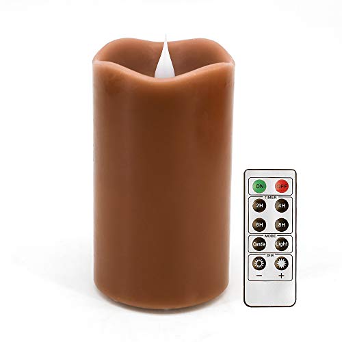 3D Moving Flame Led Candle With Timer, Dancing Flame Led Candle for Home Halloween Decoration, 3x5 Inch, Brown
