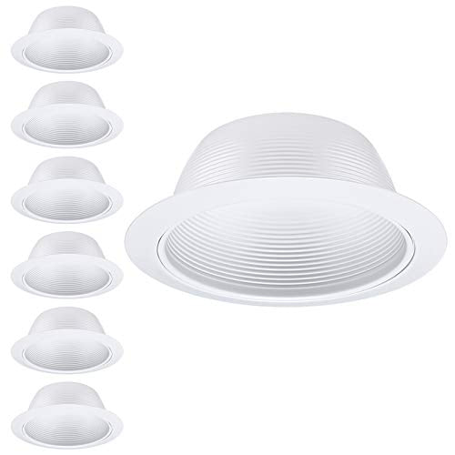 TORCHSTAR 6 Inch Recessed Can Light Trim for 6 Inch Recessed Can, White Metal Step Baffle with Detachable Iron Ring, Fit Halo/Juno Remodel Recessed Housing, Line Voltage, Pack of 6