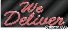 Load image into Gallery viewer, &quot;WE Deliver&quot; Neon Sign, Background Material=Black Plexiglass
