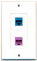 RiteAV - 1 Port Cat6 Ethernet Blue 1 Port Cat6 Ethernet Purple Decorative Wall Plate - Bracket Included