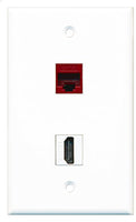 RiteAV - 1 Port HDMI 1 Port Cat6 Ethernet Red Wall Plate - Bracket Included