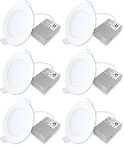 Led 9W 4- inch Round and Square 750 Lumen Dimmable airtight LED Panel Light Ultra-Thin LED Recessed Ceiling Lights for Home Office Commercial Lighting (Round 5000K Cool Daylight, 6 Pack)
