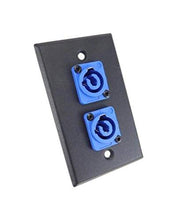 Load image into Gallery viewer, ProCraft Black Wall Plate W/ 2 Power in Blue AC Jacks, Mates w/Neutrik Powercon
