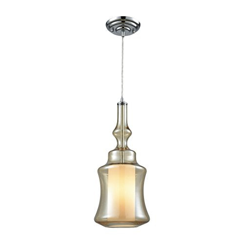 Alora 1 Light Pendant In Polished Chrome With Opal White And Champagne Plated Glass - Includes Recessed Lighting Kit