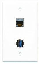 Load image into Gallery viewer, RiteAV - 1 Port Shielded Cat6 Ethernet 1 Port USB 3 A-A Wall Plate - Bracket Included
