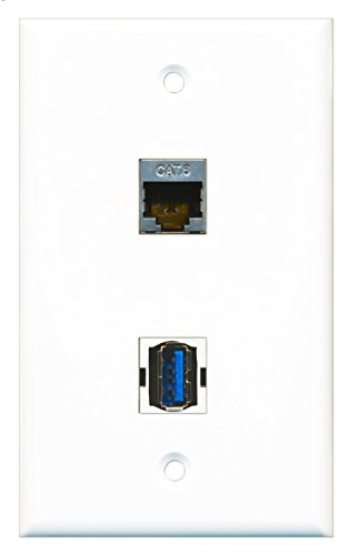 RiteAV - 1 Port Shielded Cat6 Ethernet 1 Port USB 3 A-A Wall Plate - Bracket Included