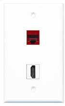 Load image into Gallery viewer, RiteAV - 1 Port HDMI 1 Port Cat5e Ethernet Red Wall Plate - Bracket Included

