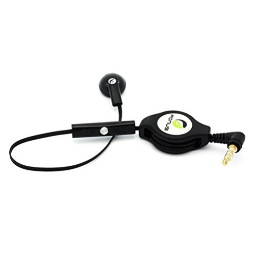 Retractable Headset Mono Hands-Free Earphone w Mic Single Earbud Headphone Wired [3.5mm] [Black] Compatible with Amazon Kindle Fire HDX 8.9 7 HD 8.9 7 6, DX, 8 10 - iPod Touch 5 4th Gen