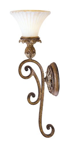Livex Lighting 8451-57 Savannah 1 Light Venetian Patina Wall Sconce with Vintage carved Scavo Glass