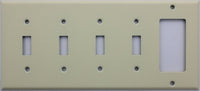 Ivory Wrinkle Five Gang Wall Plate - Four Toggle Switches One GFI/Rocker Opening
