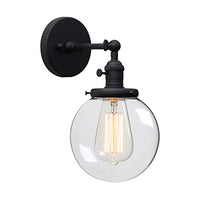 Phansthy Black Bathroom Light Fixture Single Industrial Wall Sconce with 5.9 Inches Globe Lampshade