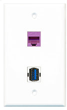 Load image into Gallery viewer, RiteAV - 1 Port Cat6 Ethernet Purple 1 Port USB 3 A-A Wall Plate - Bracket Included
