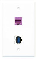 RiteAV - 1 Port Cat6 Ethernet Purple 1 Port USB 3 A-A Wall Plate - Bracket Included
