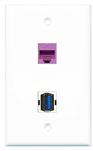 RiteAV - 1 Port Cat6 Ethernet Purple 1 Port USB 3 A-A Wall Plate - Bracket Included