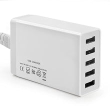 Load image into Gallery viewer, USB Charger Station, 5 Ports Charger HUB, Desktop Charging Station for Multiple Devices, Portable USB Wall Charger Compatible with Cell Phone, Android Phone Product, Tablet and More
