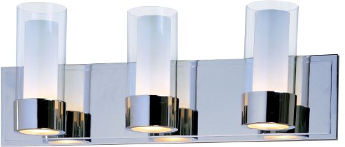 Maxim 23073CLFTPC Silo Clear and Frosted Glass Cylinder Bath Vanity Wall Mount, 3-Light Xenon 120 Total Watts, 8