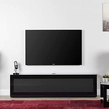 Load image into Gallery viewer, SONOROUS ST-160B TV Stand - Modern Wood and Glass TV Cabinet with 6 Shelves for Storage Accessories, Audio/Video Components &amp; Consoles, with Hidden Wheels, Support Sizes Up to 75&quot; - Black Glass Cover
