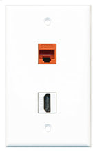Load image into Gallery viewer, RiteAV - 1 Port HDMI 1 Port Cat6 Ethernet Orange Wall Plate - Bracket Included
