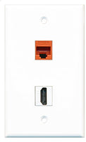 RiteAV - 1 Port HDMI 1 Port Cat6 Ethernet Orange Wall Plate - Bracket Included