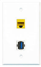 Load image into Gallery viewer, RiteAV - 1 Port Cat5e Ethernet Yellow 1 Port USB 3 A-A Wall Plate - Bracket Included
