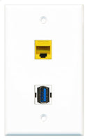 RiteAV - 1 Port Cat5e Ethernet Yellow 1 Port USB 3 A-A Wall Plate - Bracket Included