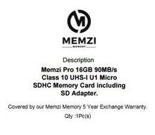 Load image into Gallery viewer, MEMZI PRO 16GB 90MB/s Class 10 Micro SDHC Memory Card with SD Adapter for GoPro Hero7, Hero6, Hero5, Hero 7/6/5, Hero 2018, Hero5/Hero4 Session, Hero 4/5 Session, Hero Session Action Cameras
