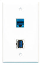 Load image into Gallery viewer, RiteAV - 1 Port Cat6 Ethernet Blue 1 Port USB 3 A-A Wall Plate - Bracket Included

