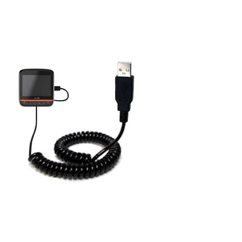 Coiled Power Hot Sync USB Cable Suitable for The Mio MiVue 358/388 with Both Data and Charge Features - Uses Gomadic TipExchange Technology