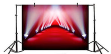 Load image into Gallery viewer, Laeacco Red Stage Tunnel Backdrop 10x8ft Vinyl Splendid Shiny Spotlights Long Red Carpet Photography Background Live Show Performance Banner Singer Portrait Shoot
