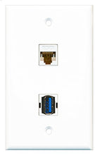 Load image into Gallery viewer, RiteAV - 1 Port Cat6 Ethernet White 1 Port USB 3 A-A Wall Plate - Bracket Included
