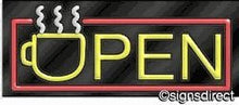 Load image into Gallery viewer, &quot;Open&quot; Neon Sign w/Graphic : 484, Background Material=Black Plexiglass
