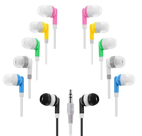 Wholesale Kids Bulk Earbuds Headphones (10-Pack) Earphones, 6 Assorted Colors, for Schools, Libraries, Hospitals by Deal Maniac