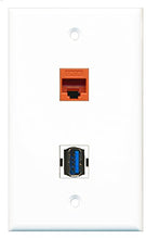 Load image into Gallery viewer, RiteAV - 1 Port Cat6 Ethernet Orange 1 Port USB 3 A-A Wall Plate - Bracket Included
