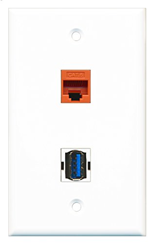 RiteAV - 1 Port Cat6 Ethernet Orange 1 Port USB 3 A-A Wall Plate - Bracket Included
