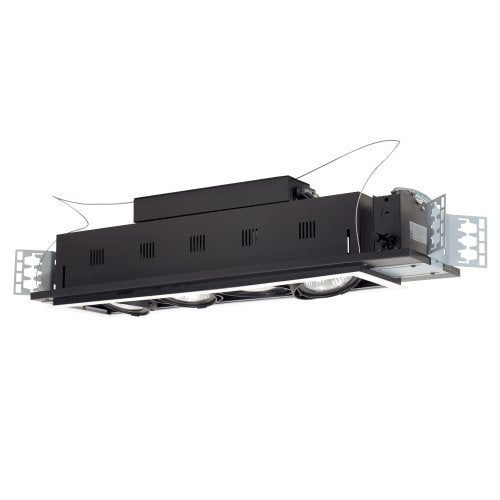 Jesco Lighting MGP30-4SB Modulinear Directional Lighting for New Construction, Double Gimbal PAR30 4-Light Linear, Black Interior with Silver Trim