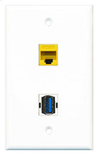 Load image into Gallery viewer, RiteAV - 1 Port Cat6 Ethernet Yellow 1 Port USB 3 A-A Wall Plate - Bracket Included
