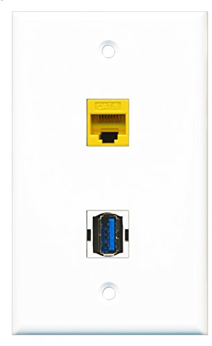 RiteAV - 1 Port Cat6 Ethernet Yellow 1 Port USB 3 A-A Wall Plate - Bracket Included