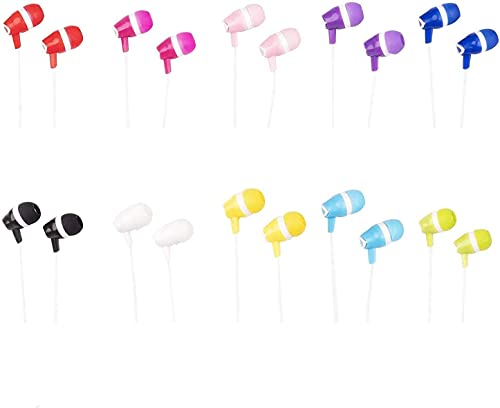 JustJamz Bubbles Colorful in-Ear Earbud Headphones for iPhone Android Laptop Bulk Earbuds for Classroom Kids Students Mixed Colors 10 Pack