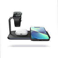 Dual 10-Watt Aluminum Wireless Charging Pad and Watch Charger Station, Qi and MFi Certified, Supports Apple and Samsung Fast Charge, Adapter Included, Black