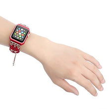 Load image into Gallery viewer, Juzzhou Band For Apple iWatch Sport Replacement Handmade Beaded Faux Bling Stone Crystal Jewels Elastic Stretch Wrist Strap Wristband Wriststrap Bracelet With Case Adjustable Clasp Women Red 38mm

