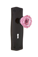 Nostalgic Warehouse 721946 Prairie Plate with Keyhole Passage Crystal Pink Glass Door Knob in Timeless Bronze, 2.375