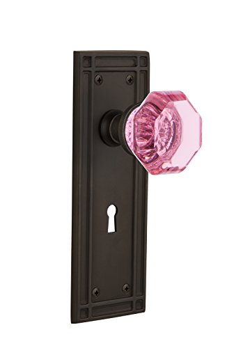Nostalgic Warehouse 726333 Mission Plate Interior Mortise Waldorf Pink Door Knob in Oil-Rubbed Bronze, 2.25 with Keyhole