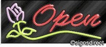 Load image into Gallery viewer, &quot;Open&quot; Neon Sign w/Graphic : 433, Background Material=Black Plexiglass
