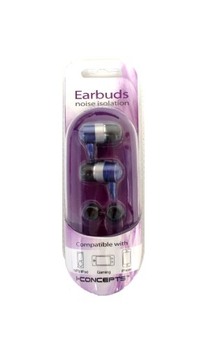 iConcepts Noise Isolation Earbuds for MP3, Gaming or iPhone Purple