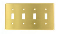 Leviton 81012 4-Gang Toggle Device Switch Wallplate, Standard Size, Device Mount, Brass