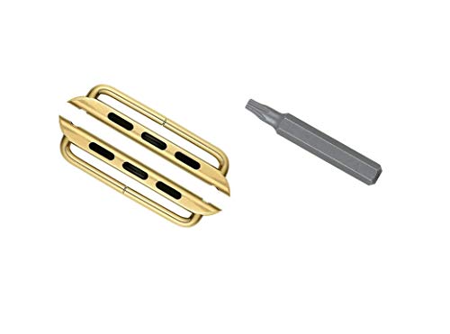 2 Gold Color Adapters Connectors Lugs with Outside Screw Bars and Star Tool Compatible with Apple Watch 38mm All Series SE 6 5 4 3 2 1 - Fits up to 22mm Watch Straps